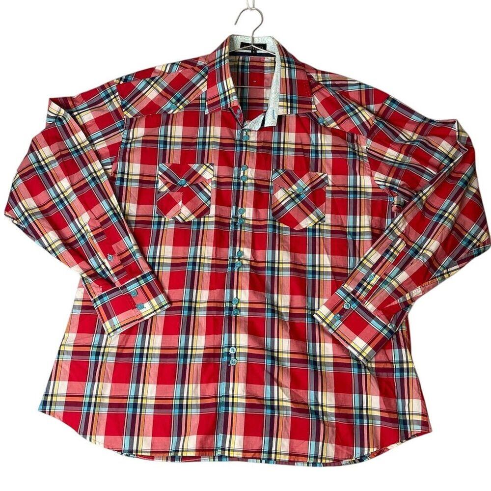 Bertigo Men's Red Plaid Long Sleeve Button-Up Shirt Size 8 Men’s 3XL Casual